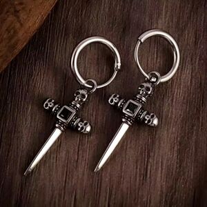 NEW Silver Medieval Gothic Punk Style Swords & Skulls Handmade Hoop Earrings